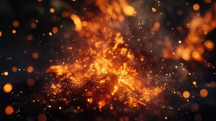 Wall Mural - Burning embers glowing hot with sparks flying