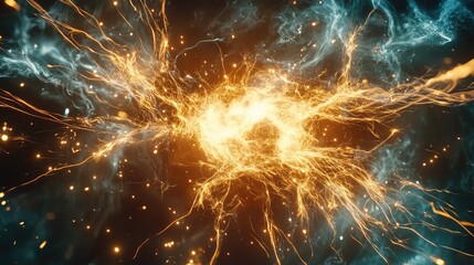 Wall Mural - Energy plasma creating abstract explosion with light particles