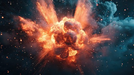 Wall Mural - Cosmic explosion creating radiating sparks and smoke