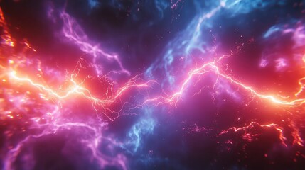 Wall Mural - Vibrant lightning energy striking across abstract cosmos