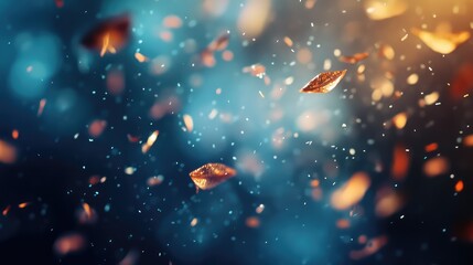 Canvas Print - Autumn leaves falling with bokeh particles background