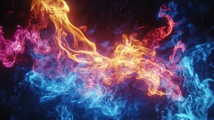 Canvas Print - Colorful swirling energy forming abstract smoke and flames