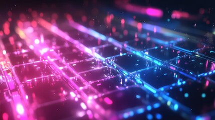 Wall Mural - Digital grid network displaying data stream technology