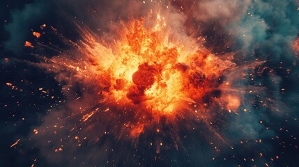 Wall Mural - Explosive fireball creating fiery blast with spreading sparks