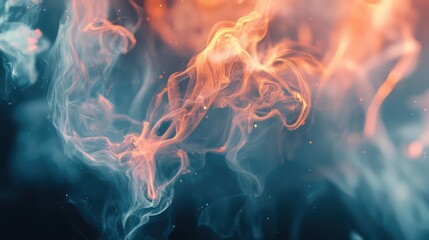 Wall Mural - Dynamic orange and blue smoke swirling with glowing particles