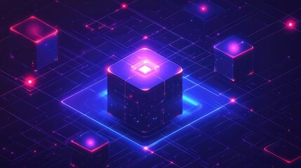 Wall Mural - Abstract network blockchain technology connecting data server cubes
