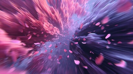 Wall Mural - Abstract tunnel with pink petals and purple light