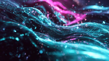 Wall Mural - Digital data network moving in flowing wave