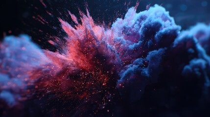 Wall Mural - Red and blue powder explosion with glowing particles