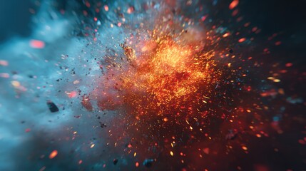 Wall Mural - Explosive energy releasing fiery sparks and smoke abstract