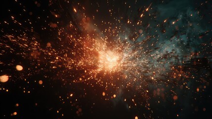 Wall Mural - Abstract cosmic explosion creating brilliant orange sparks energy