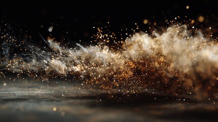 Wall Mural - Gold glitter particles exploding on dark background