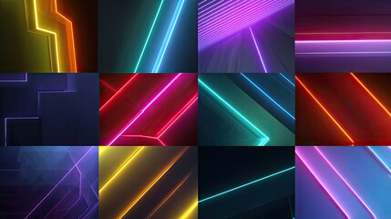 Wall Mural - Neon light lines creating vibrant futuristic geometric patterns