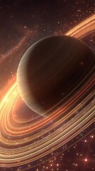 Wall Mural - Celestial planet with vibrant rings, showcasing dynamic motion through space, surrounded by shimmering stars and cosmic dust, illustrating the beauty of the universe in a captivating sequence