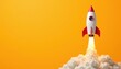 © bell - A vibrant image of a rocket launching against a yellow background, symbolizing a new project, start up, and creativity