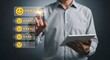 © Visi Hue - Customer satisfaction survey with five star rating on tablet for business feedback form