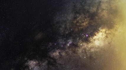 Wall Mural -  Starry sky timelapse background. Beautiful night sky with Milky Way galaxy on dark sky.