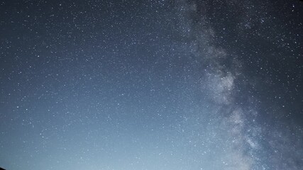 Wall Mural -  Starry sky timelapse background. Beautiful night sky with Milky Way galaxy on dark sky.