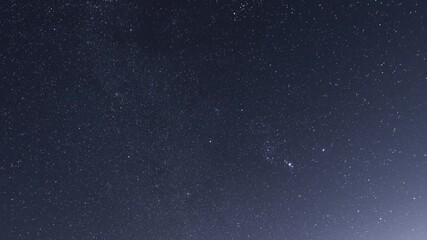 Wall Mural -  Starry sky timelapse background. Beautiful night sky with Milky Way galaxy on dark sky.