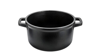 Black cast iron cooking pot with short handles, Isolated sturdy black cast iron pot for professional kitchens and catering