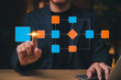 © Supatman - Workflow automation and business process mapping concept. Businessman touching flowchart interface, representing workflow automated, process planning, business flow, system optimization,