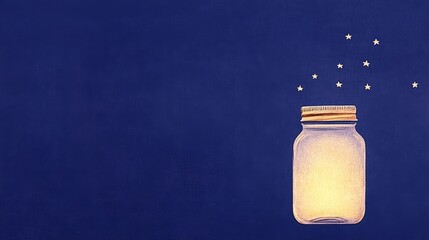 Wall Mural - Glowing jar of stars against deep blue background at night