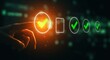 © Md Foyez - Hand interacting with a glowing checkmark interface on a digital screen with multiple validation options displayed