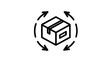 © animonday - A minimalist line icon of a cardboard box with four curved arrows indicating rotation or a 360-degree view.