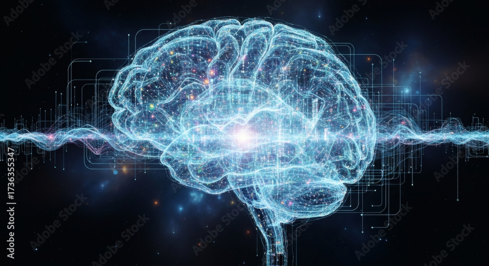 Illustration Stock Futuristic brain made of glowing neural networks and ...