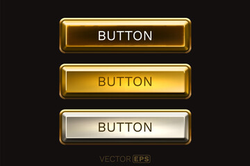 Wall Mural - Black golden button set, three states of the button, pressed, released, hovered. Vector illustration