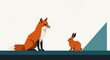 © ThanhLuan - 단순한 디자인의 여우와 토끼, 밝은 배경에서 선명하게 빛나다