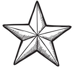 Wall Mural - Black and white hand-drawn five-pointed star illustration – retro hand drawn illustration