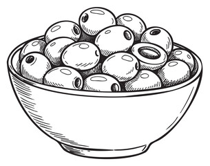 Wall Mural - Hand-drawn bowl of olives illustration with engraving style detail – retro hand drawn illustration