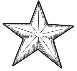 Wall Mural - Hand-drawn five-pointed star illustration with detailed shading – retro hand drawn illustration