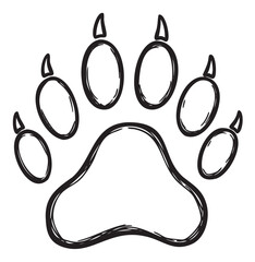 Wall Mural - Black and white paw print illustration with claw marks – retro hand drawn illustration