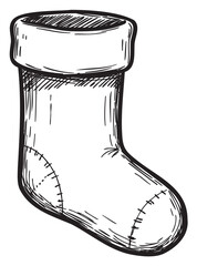 Wall Mural - Hand-drawn christmas stocking illustration with stitching detail – retro hand drawn illustration