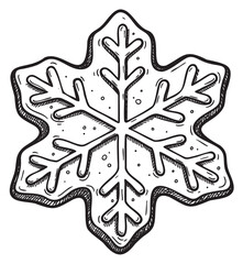 Wall Mural - Intricate black and white snowflake illustration with detailed patterns – retro hand drawn illustration