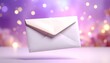 © リリ - Dreamlike abstract art of a floating envelope on a soft purple and white background, symbol of untold words, imagination, and poetic communication