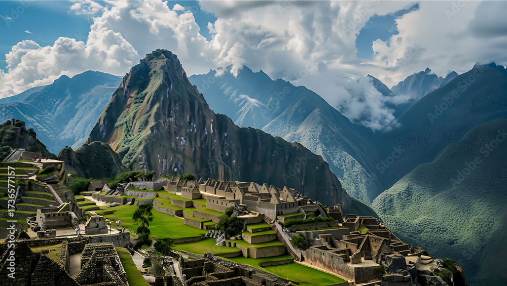 Machu picchu ancient inca citadel in the andes mountains, peru Stock ...
