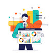 © Pemari - Presenting client chart with comprehensive infographics on a board for business meeting, successful marketing presentation. Client chart is visually appealing, showing key performance indicators,