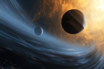 Wall Mural - Exploring the beauty of distant planets within a cosmic landscape filled with colors