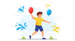 © REZA - Illustration of a boy playing with water balloons and celebrating summer holidays