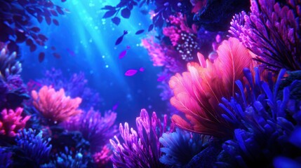 Wall Mural - Vibrant underwater scene showcasing colorful coral reefs with soft light filtering through water