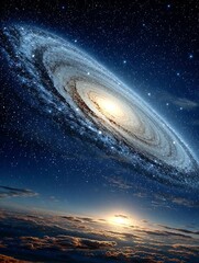 Wall Mural - very blue spiral galaxy in space with stars and nebulae hyperrealistic photo.