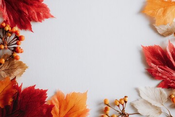 Autumn Bottom Border Frame with Vibrant Red and Orange Maple Leaves on a Crisp White Background