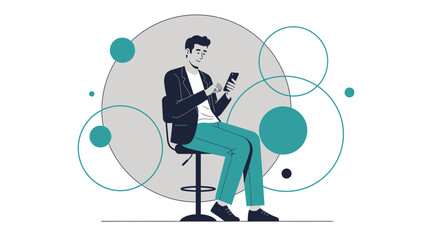 Man sitting on a chair using a smartphone to communicate and surfing the internet online