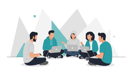 Modern Collaboration: Circle Of People Working Together On Design And Tech Project