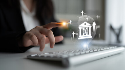 Wall Mural - Digital banking innovation integrates finance and technology to enhance online banking, mobile services, and fintech for seamless financial experiences. Latch