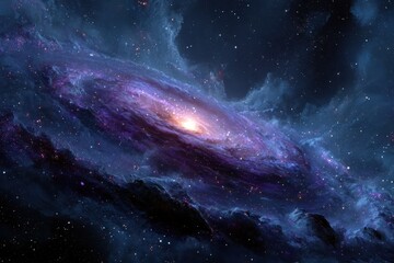 Wall Mural - Explore the beauty of a cosmic blue and purple galaxy filled with swirling stars and vibrant colors in a captivating celestial scene