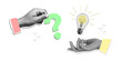 © The Thunks - Halftone hands with a question mark and light bulb idea. Modern photo collage retro style. transparent white background.